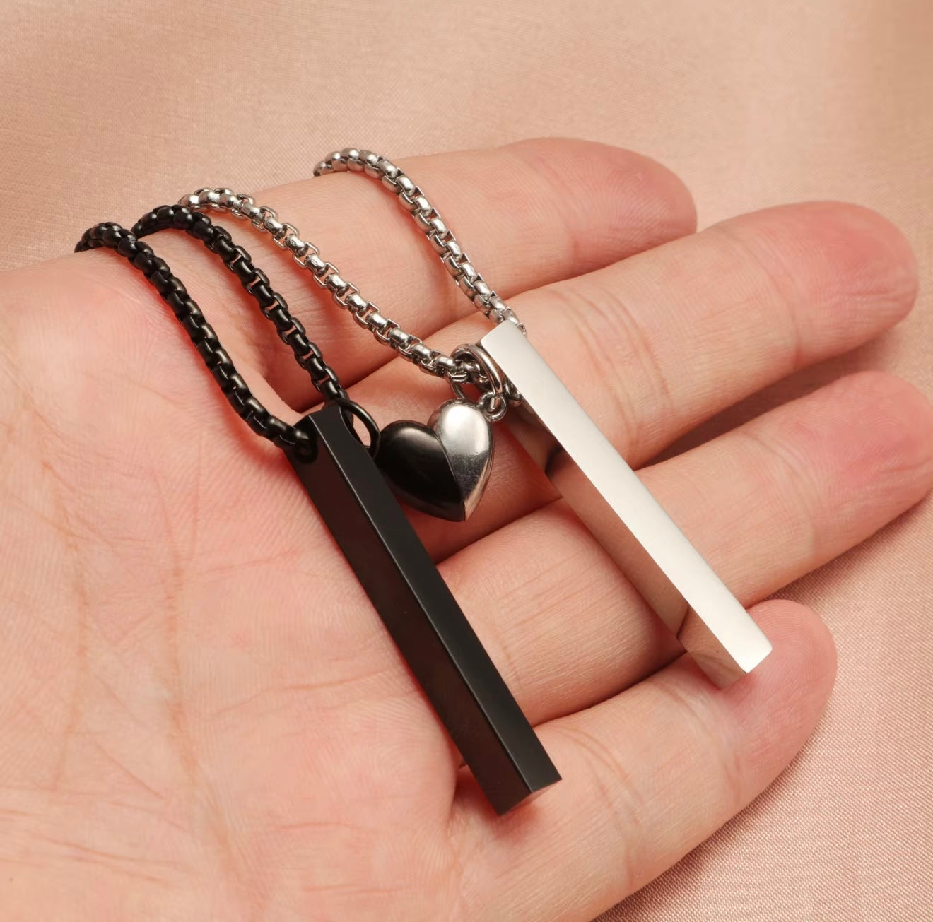 Didiray  gold plated collar de acero inoxidable con dije palo para personalizar con  corazon 3d, para pareja , amigas ,familia.