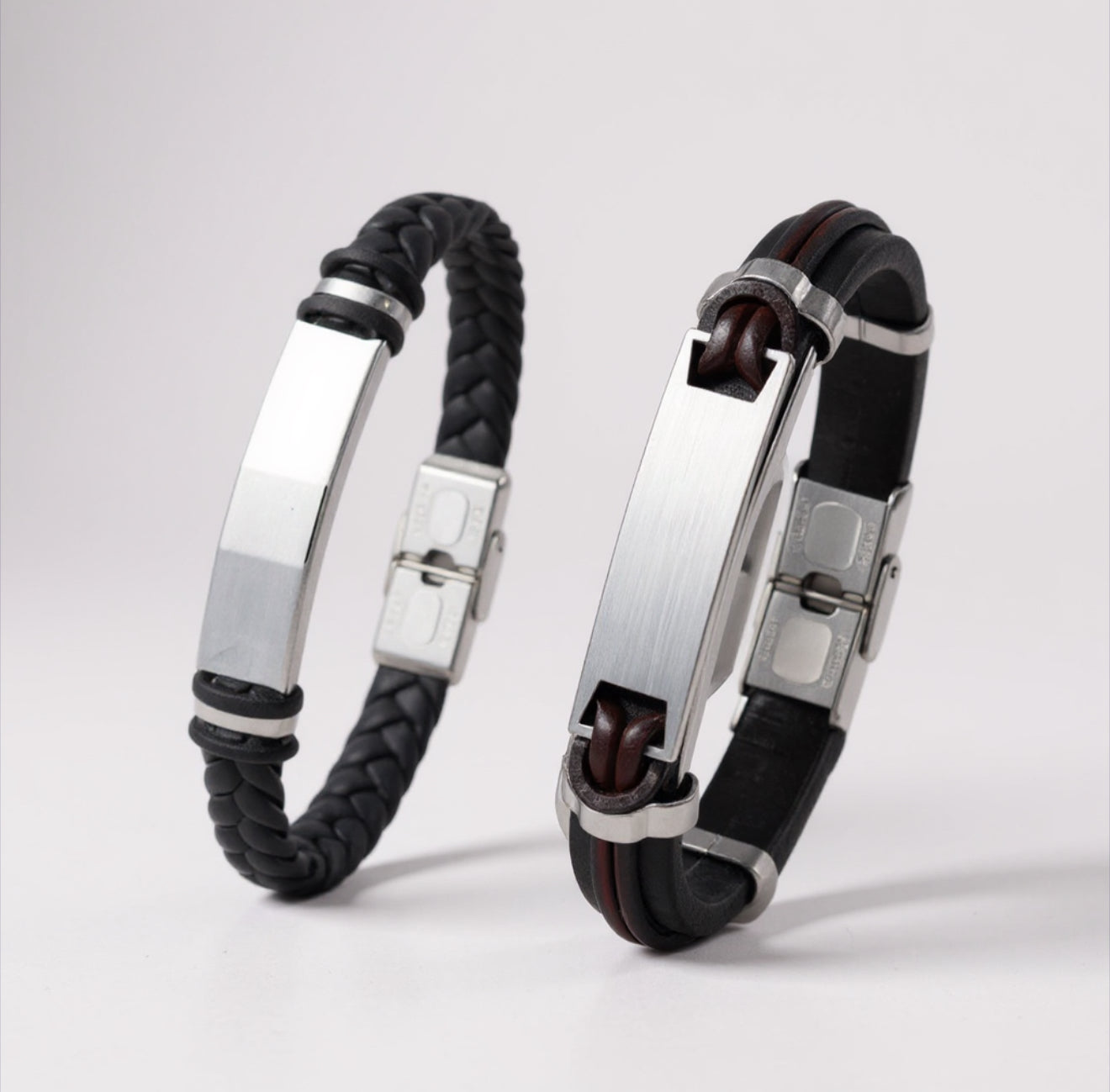 Pulsera de Cuero Para Hombres , Con Logotipo Grabado de Letras Gratis , Pulsera Sencilla de Acero Inoxidable