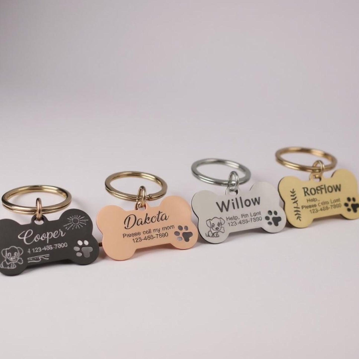 Etiqueta de identificación para mascotas de acero inoxidable, etiqueta personalizada para perros y gatos, texto personalizado grabado en ambos lados en hueso o figura de gato