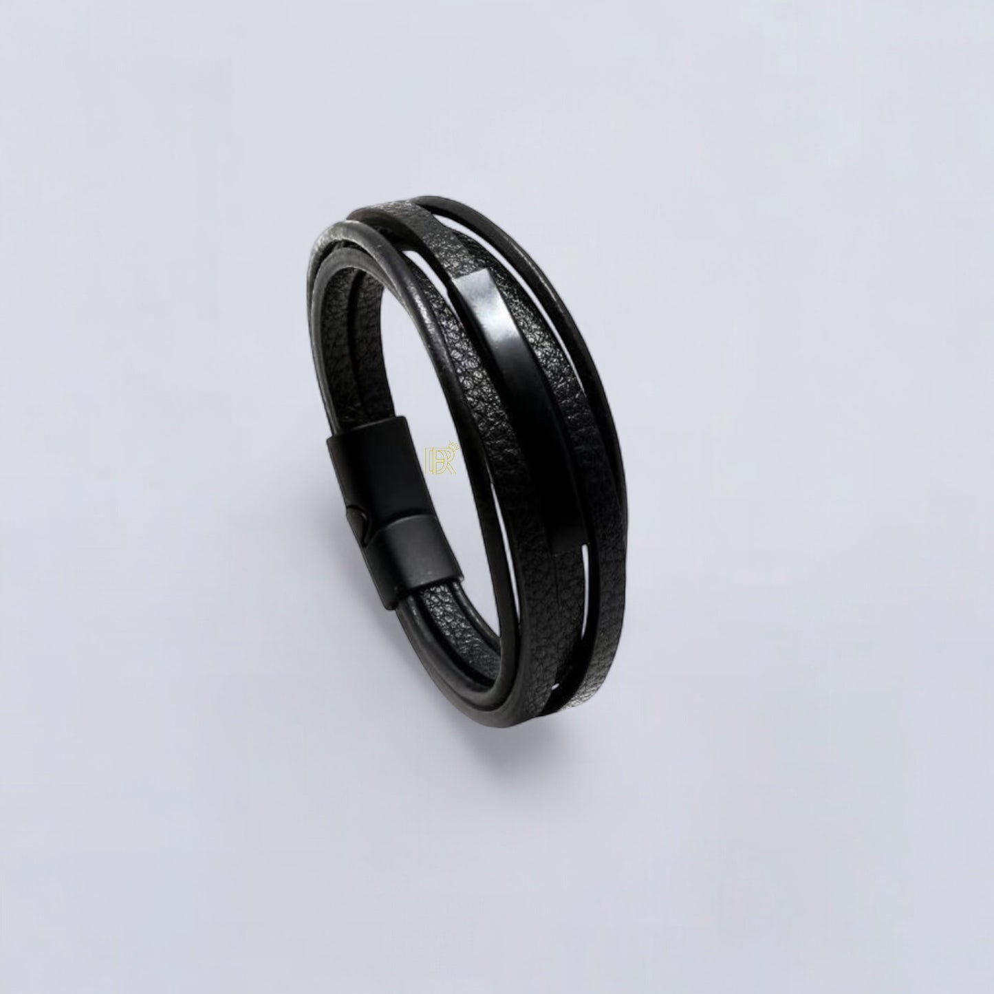 Didiray Pulsera negra multicapa de cuero genuino de hombre, brazalete de aleacion con cierre magnetico