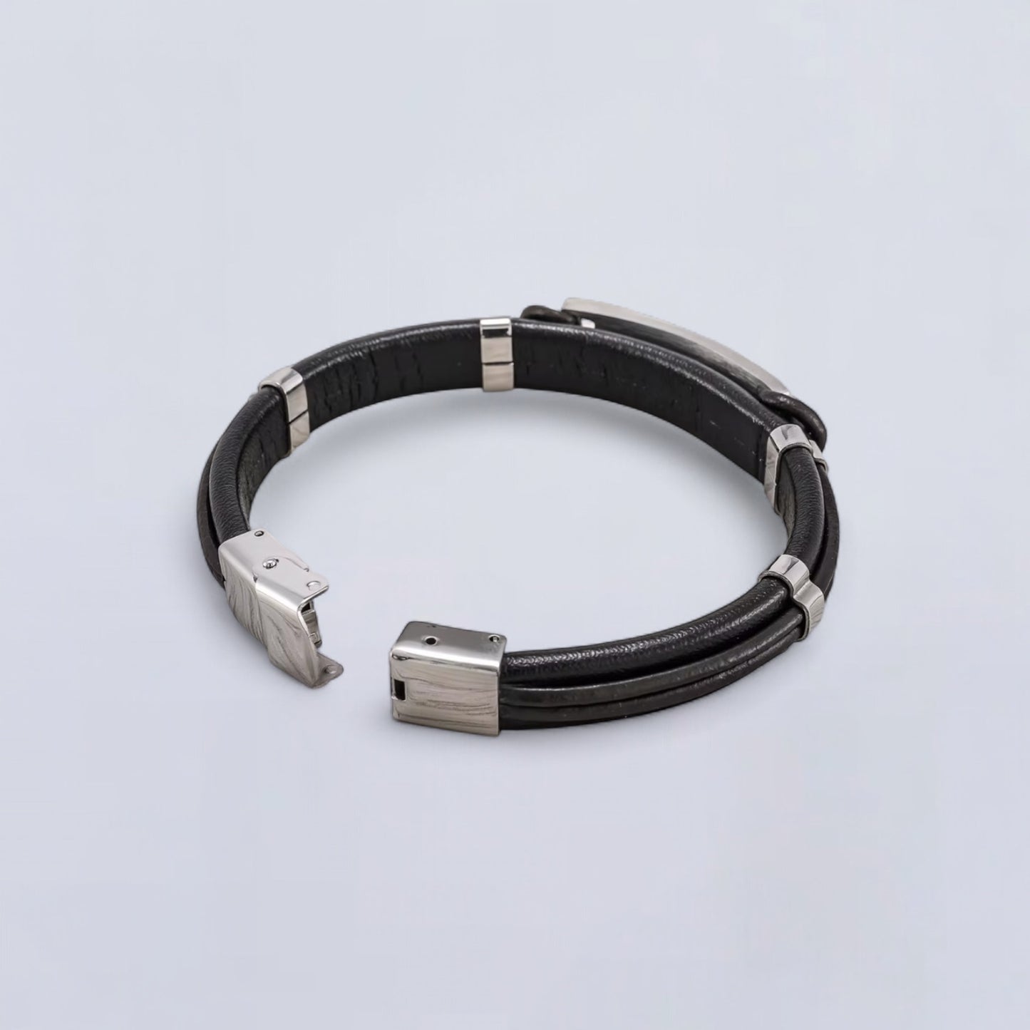 Pulsera de Cuero Para Hombres , Con Logotipo Grabado de Letras Gratis , Pulsera Sencilla de Acero Inoxidable