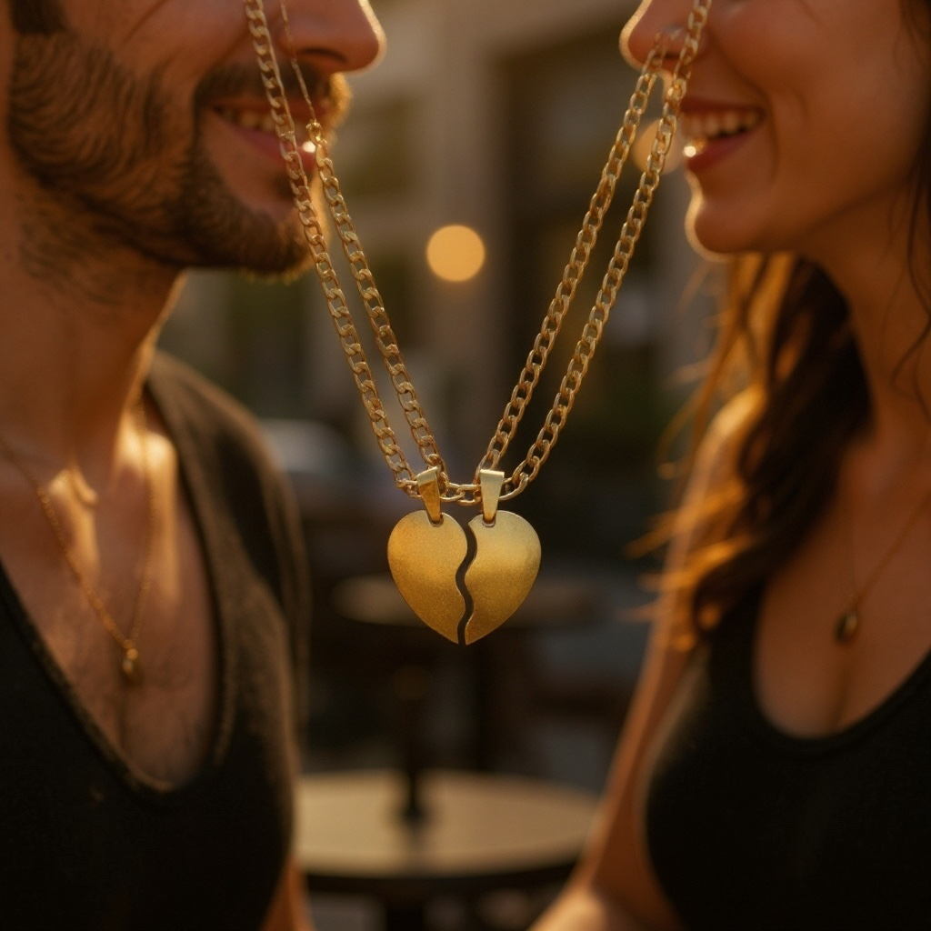 Cadena de eslabones Didiray con forma de medio corazón bañada en oro de 14 quilates. Acabado premium. Brillo duradero. Joyería resistente. Regalo personalizado perfecto para parejas, amigos y familiares.