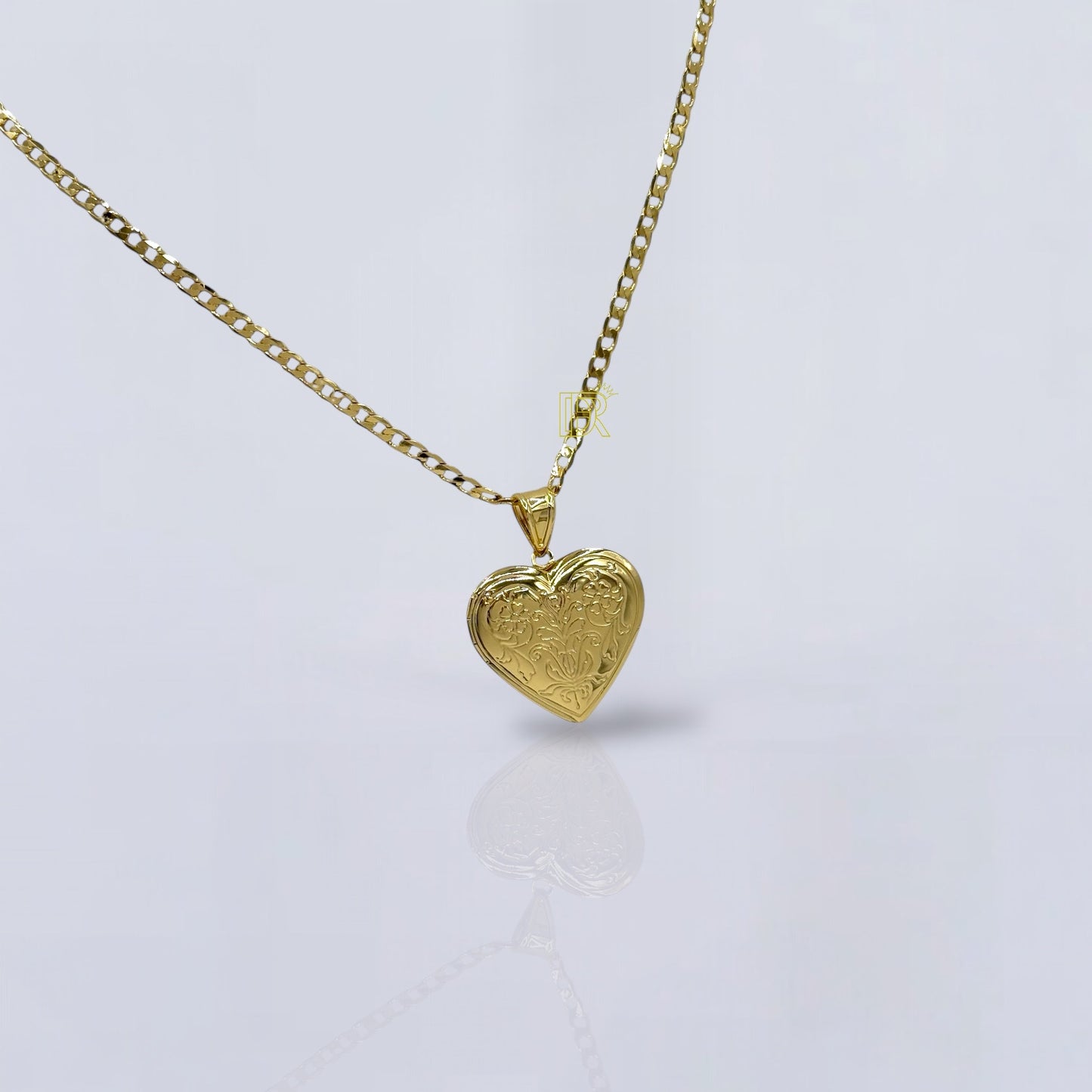 Cadena de eslabones cubanos Didiray bañada en oro de 14k con colgante de corazón para grabar texto o foto. Acabado premium. Brillo duradero. Joyería resistente.Gift for Family, pareja,amigos.