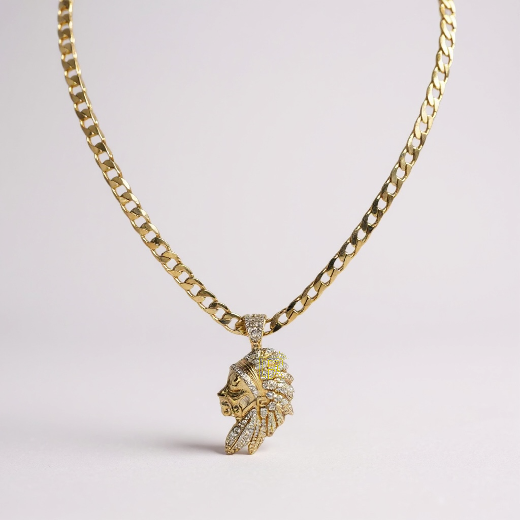 Cadena para hombre DIDIRAY chapada en oro de 14 k con colgante indio reforzado con un acabado premium y brillo duradero.