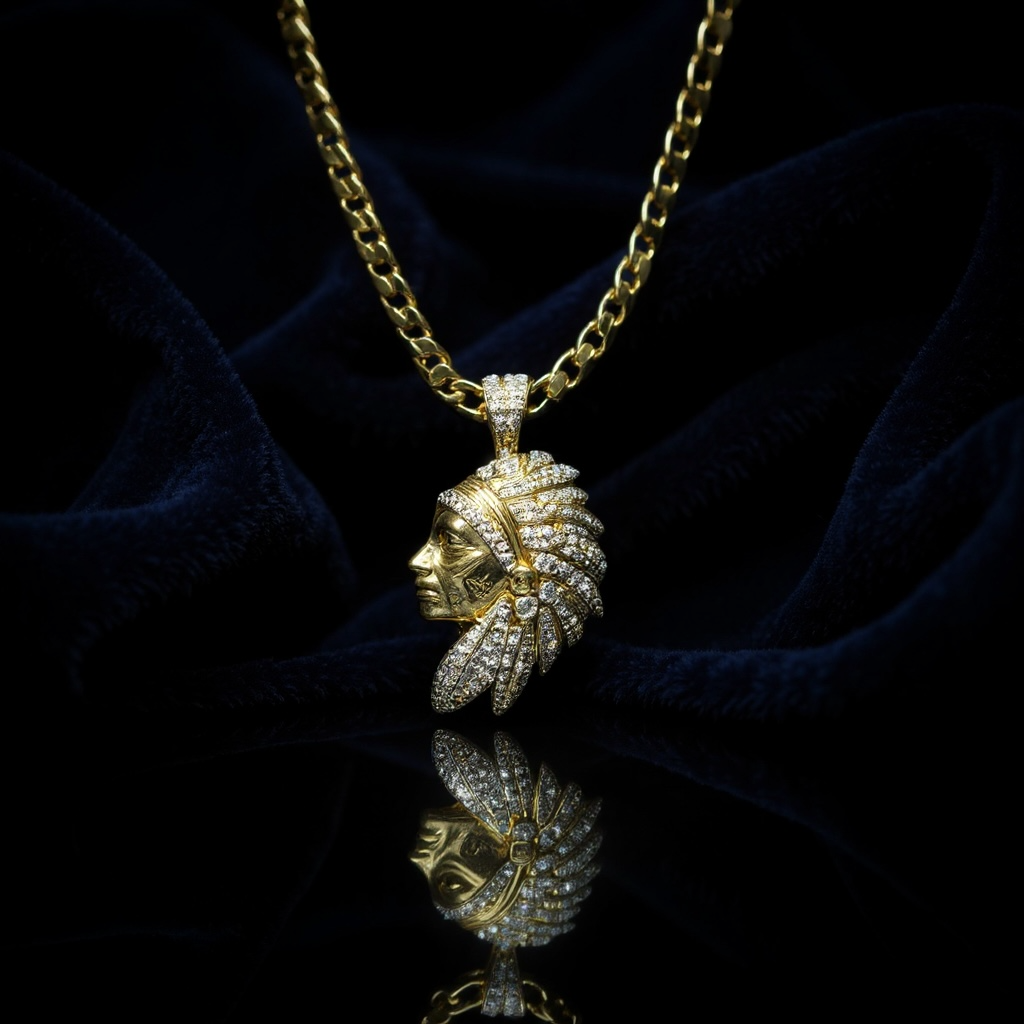 Cadena para hombre DIDIRAY chapada en oro de 14 k con colgante indio reforzado con un acabado premium y brillo duradero.