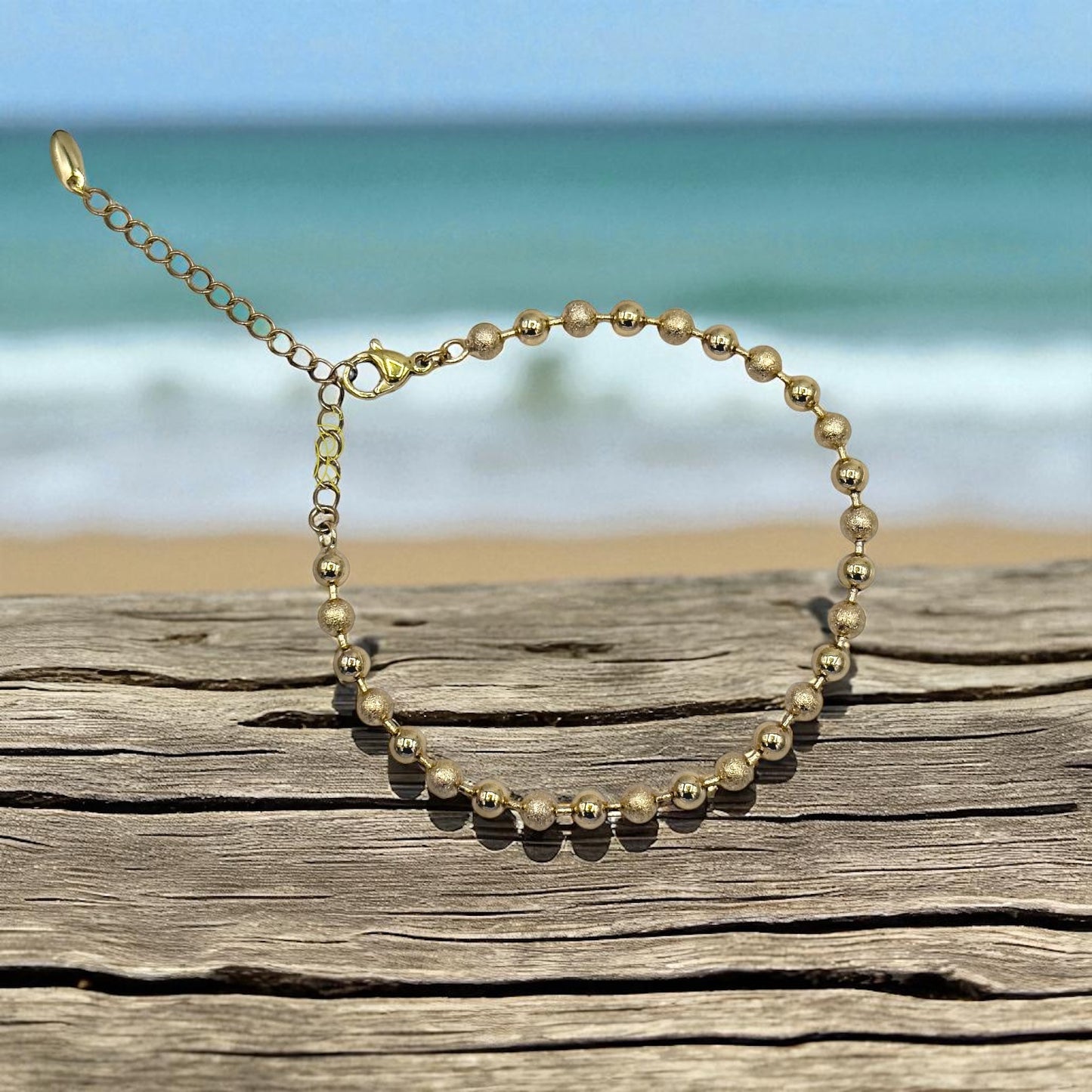 Pulsera Didiray bañada en oro de 14 quilates con diseño de bolitas, chapado en metal duradero, perfecta para uso diario ajustable