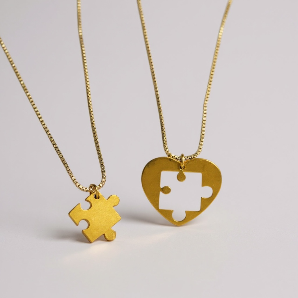 Didiray - Juego de cadena con colgante de rompecabezas de corazón independiente chapado en oro de 14 k, perfecto para parejas, amigos y familiares con un acabado premium reforzado, joyería con brillo duradero.cadena con largo 19 pulgadas