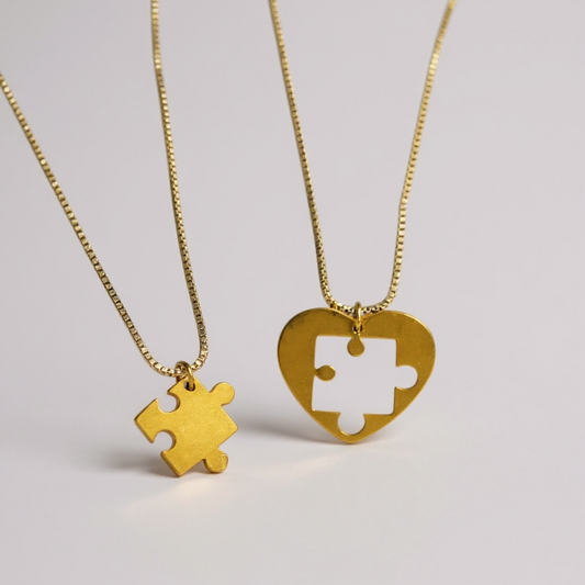 Didiray - Juego de cadena con colgante de rompecabezas de corazón independiente chapado en oro de 14 k, perfecto para parejas, amigos y familiares con un acabado premium reforzado, joyería con brillo duradero.cadena con largo 19 pulgadas