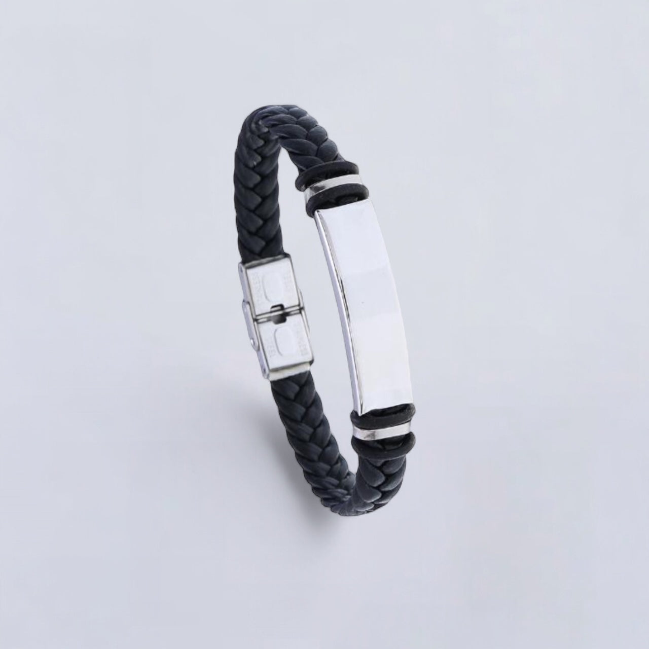 Pulsera de Cuero Para Hombres , Con Logotipo Grabado de Letras Gratis , Pulsera Sencilla de Acero Inoxidable