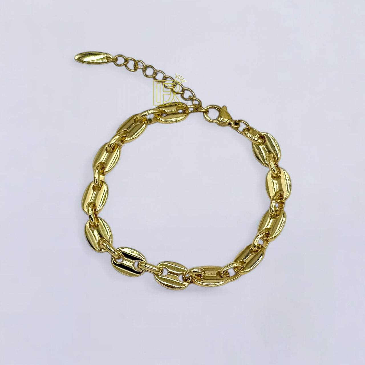 DIDIRAY MANILLA DE MUJER ESTILO GRANO DE CAFE  BAÑADO EN ORO DE 14 QUILATES CON LACA PROTECTORA DE PRIMERA CALIDAD,PARA USO DIARIO