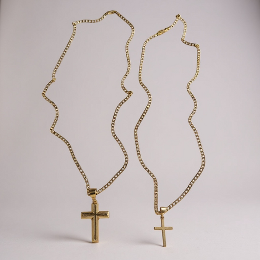 DIDIRAY CADENA UNISEX CON DIJE EN FORMA DE CRUZ  BAÑADO EN ORO DE 14 QUILATES CON LACA PROTECTORA DE PRIMERA CALIDAD,PARA USO DIARIO