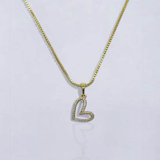 Cadena Didiray bañada en oro de 14 k con eslabón de cola de ratón y colgante de corazón con piedras de circonita Hipoalergénica