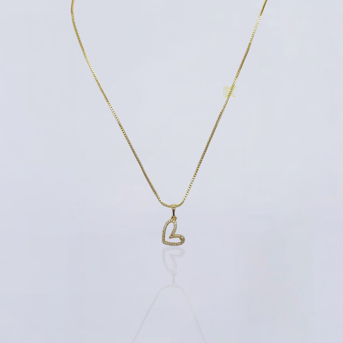 Cadena Didiray bañada en oro de 14 k con eslabón de cola de ratón y colgante de corazón con piedras de circonita Hipoalergénica