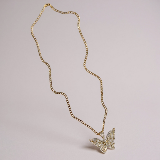 Didiray Cadena de eslabón cubano chapada en oro de 14 quilates con colgante de mariposa llena de piedras de circonita Joyería de moda informal hipoalergénica para todos los días Acabado de lujo de alta calidad