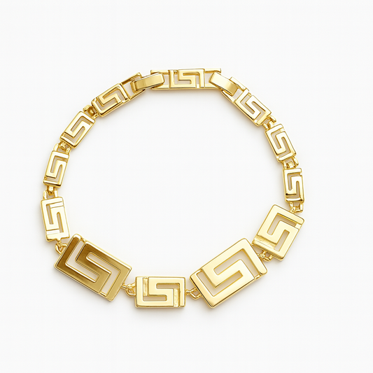 Pulsera Didiray chapada en oro de 14K, elegante diseño geométrico de estilo griego, chapado de metal duradero, ideal para uso diario.
