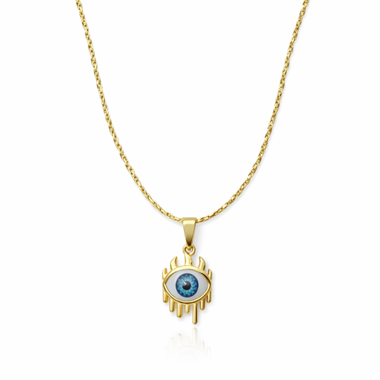 Cadena estilo cordón chapada en oro de 14k de Didiray con colgante en forma de ojo en 3D, revestimiento metálico duradero y diseño moderno para uso diario.