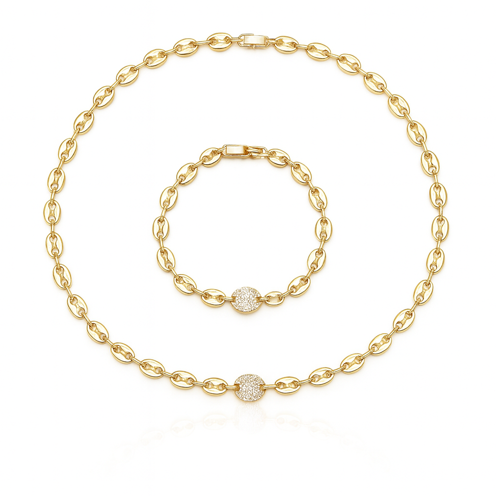 Conjunto de gargantilla Didiray con diseño de granos de café, chapado en oro de 14k, metal duradero, ideal para uso diario, cadena moderna y decorada.