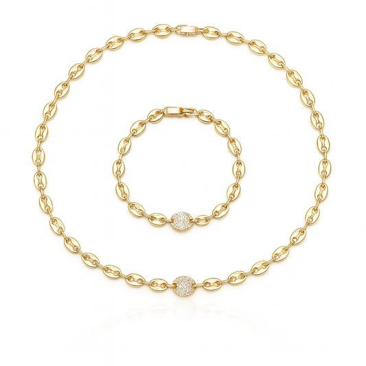 Conjunto de gargantilla Didiray con diseño de granos de café, chapado en oro de 14k, metal duradero, ideal para uso diario, cadena moderna y decorada.