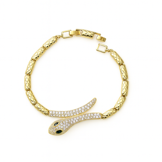 Pulsera de serpiente Didiray chapada en oro de 14K con circonitas cúbicas, elaborada a mano con revestimiento metálico duradero para uso diario.