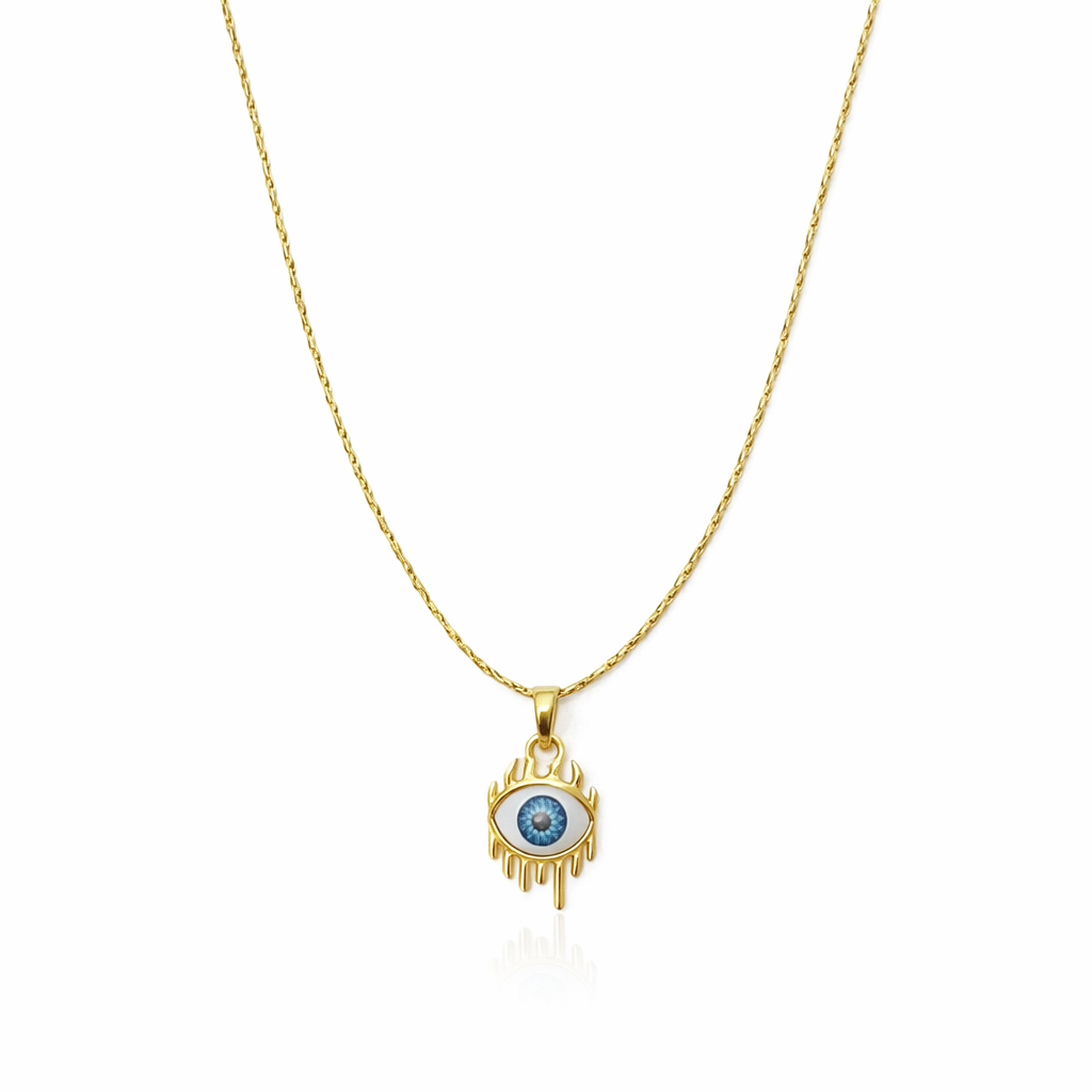 Cadena estilo cordón chapada en oro de 14k de Didiray con colgante en forma de ojo en 3D, revestimiento metálico duradero y diseño moderno para uso diario.