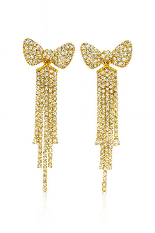 Pendientes para mujer DIDIRAY chapados en oro de 14 quilates con acabado reforzado de alta calidad y circonitas brillantes. Diseño de lazo. Elegantes y encantadores.