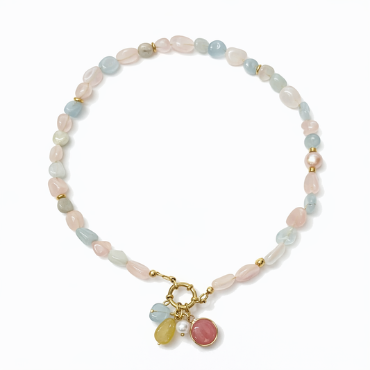 Delicado collar con piedras naturales de morganita irregulares y coloridas para mujer, cadena de joyería bohemia con cuentas.