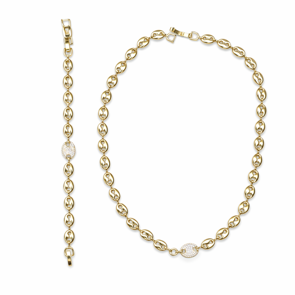 Conjunto de gargantilla Didiray con diseño de granos de café, chapado en oro de 14k, metal duradero, ideal para uso diario, cadena moderna y decorada.