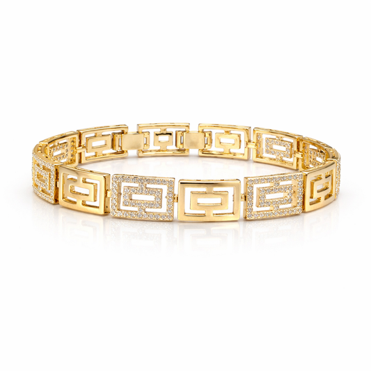 Pulsera Didiray chapada en oro de 14 quilates estilo griego con banda ancha, ideal para uso diario y con revestimiento metálico duradero.,