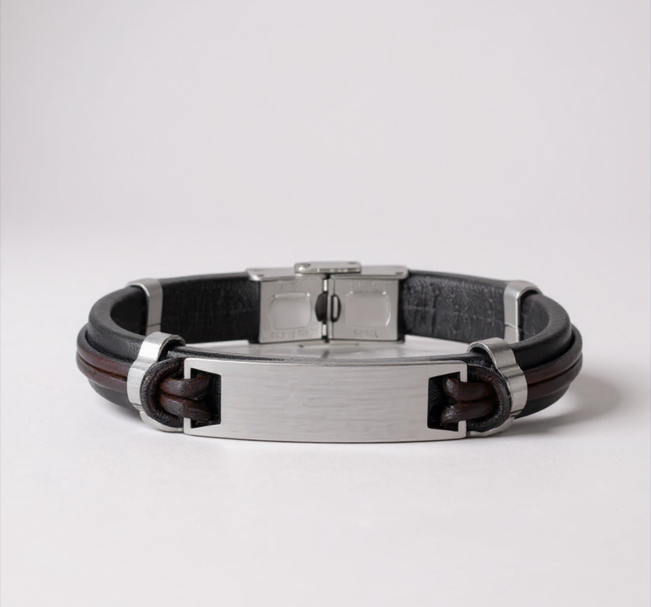 Pulsera de Cuero Para Hombres , Con Logotipo Grabado de Letras Gratis , Pulsera Sencilla de Acero Inoxidable