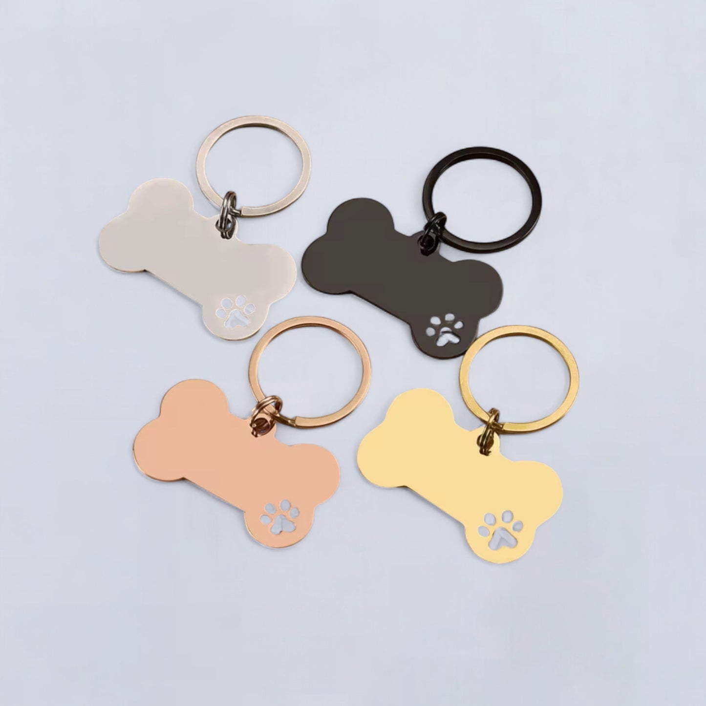 Etiqueta de identificación para mascotas de acero inoxidable, etiqueta personalizada para perros y gatos, texto personalizado grabado en ambos lados en hueso o figura de gato