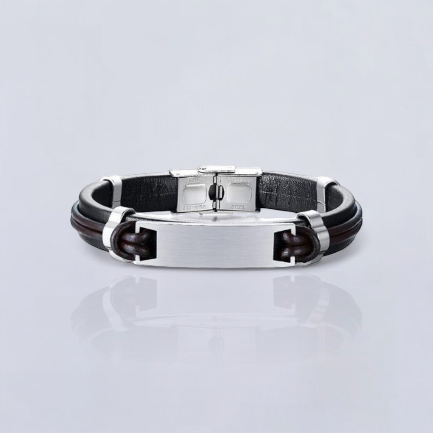 Pulsera de Cuero Para Hombres , Con Logotipo Grabado de Letras Gratis , Pulsera Sencilla de Acero Inoxidable