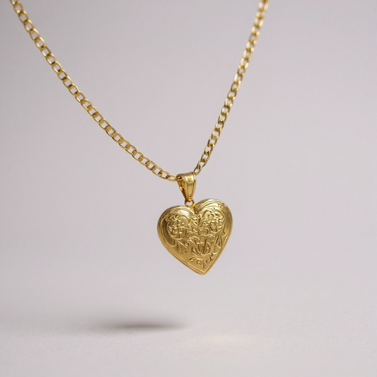 Cadena de eslabones cubanos Didiray bañada en oro de 14k con colgante de corazón para grabar texto o foto. Acabado premium. Brillo duradero. Joyería resistente.Gift for Family, pareja,amigos.