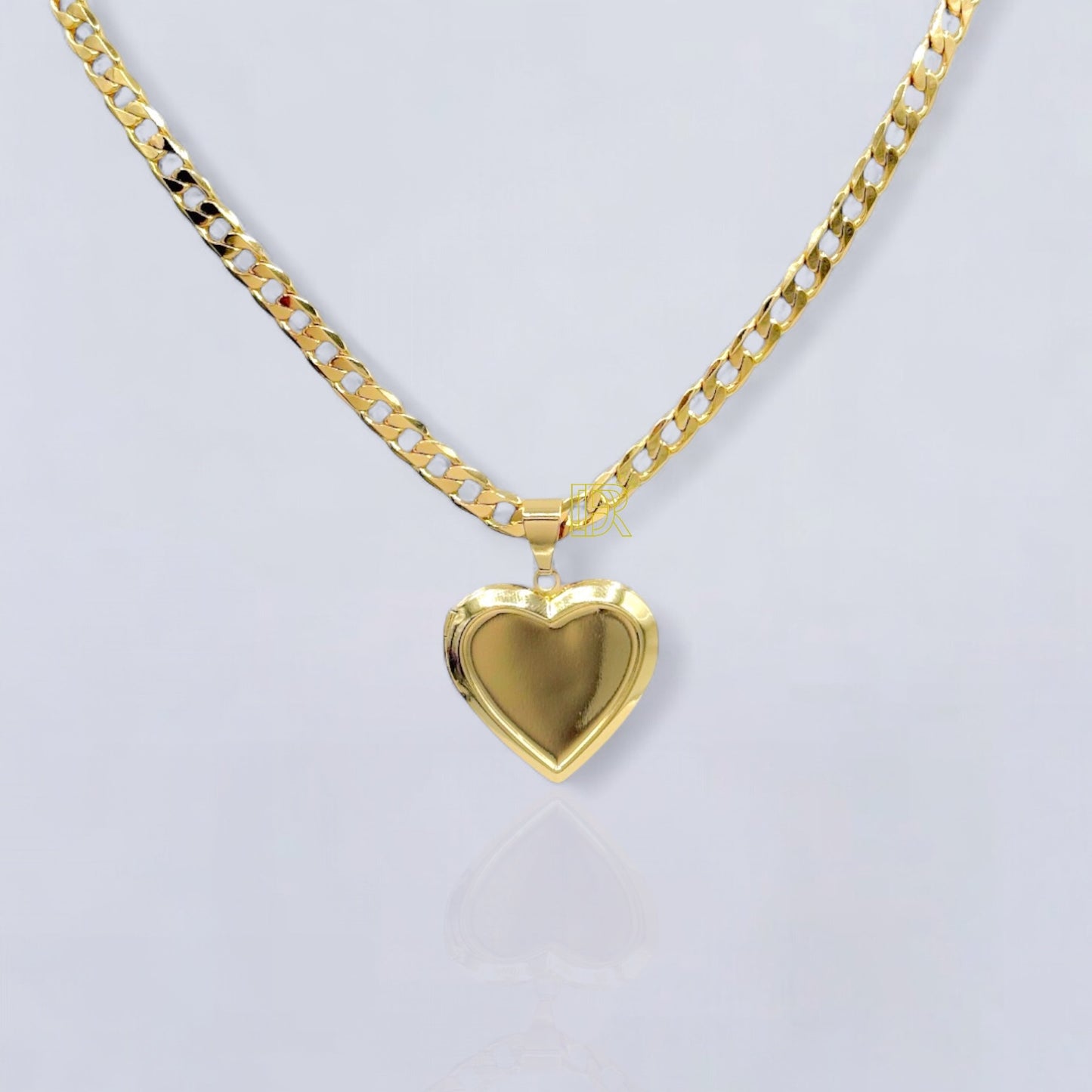 Cadena de eslabones cubanos Didiray bañada en oro de 14k con colgante de corazón para grabar texto o foto. Acabado premium. Brillo duradero. Joyería resistente.Gift for Family, pareja,amigos.