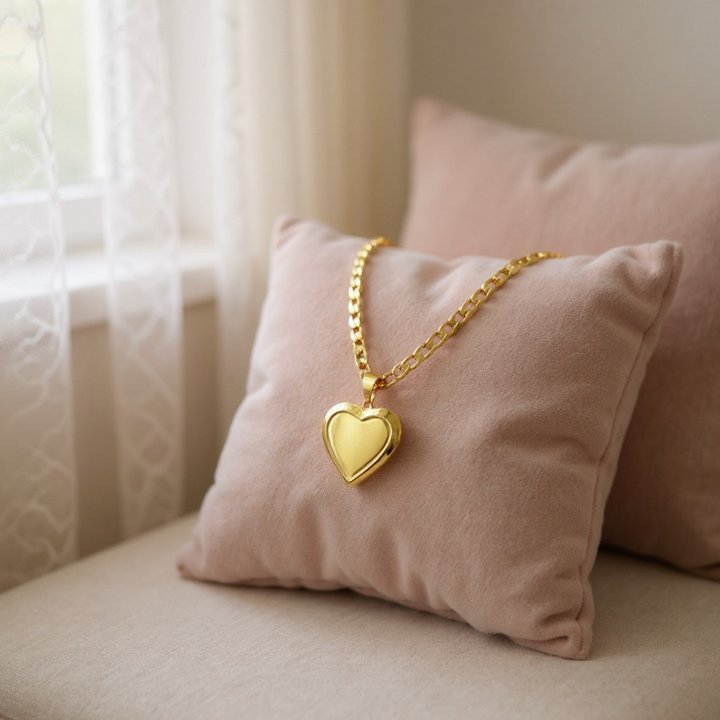 Cadena de eslabones cubanos Didiray bañada en oro de 14k con colgante de corazón para grabar texto o foto. Acabado premium. Brillo duradero. Joyería resistente.Gift for Family, pareja,amigos.