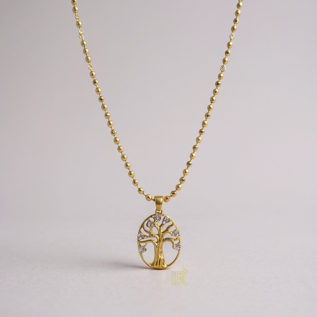 Cadena unisex  bañada en oro de 14k con colgante de árbol de la vida reforzado con un acabado premium y brillo duradero.