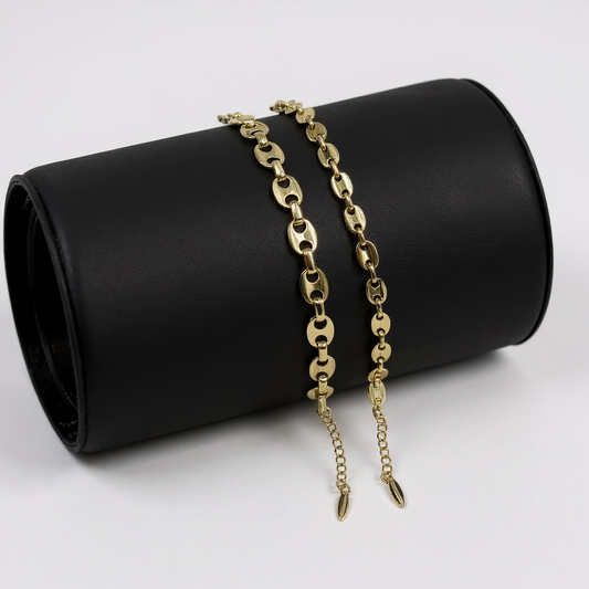 DIDIRAY MANILLA DE MUJER ESTILO GRANO DE CAFE  BAÑADO EN ORO DE 14 QUILATES CON LACA PROTECTORA DE PRIMERA CALIDAD,PARA USO DIARIO