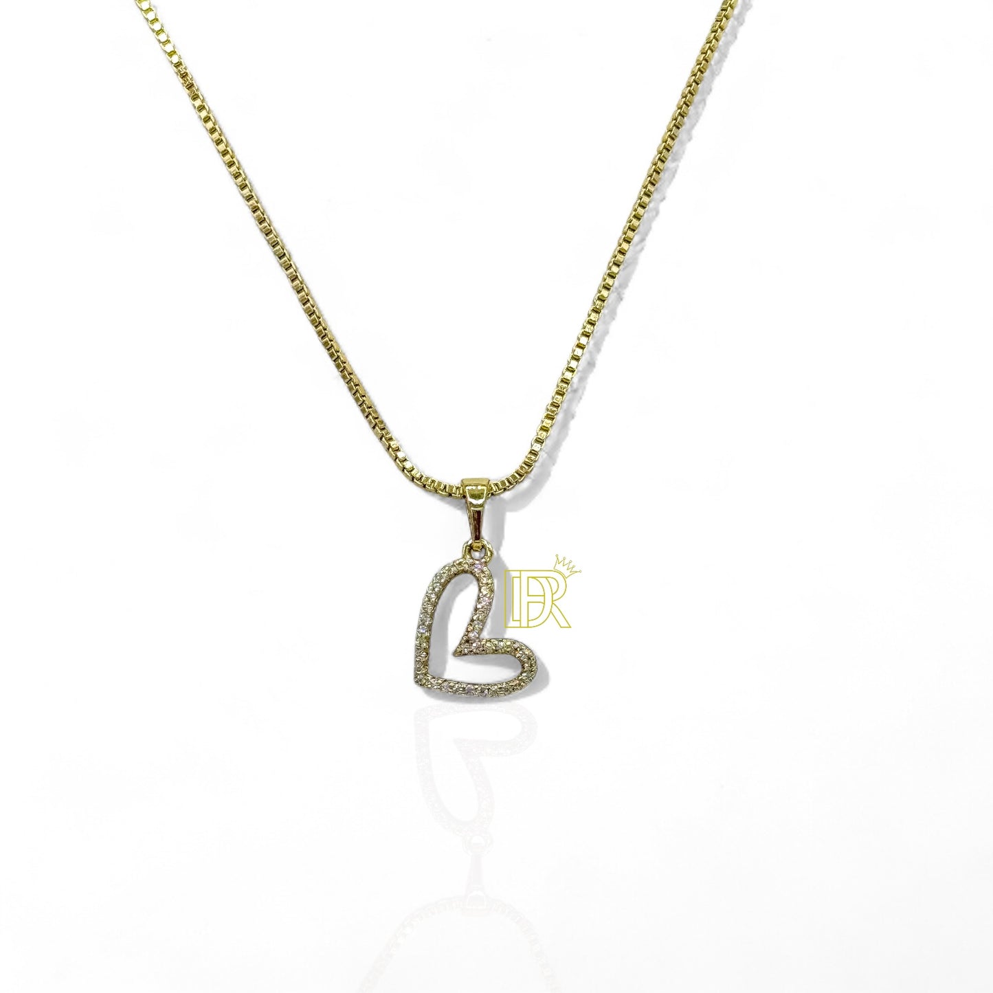 Cadena Didiray bañada en oro de 14 k con eslabón de cola de ratón y colgante de corazón con piedras de circonita Hipoalergénica