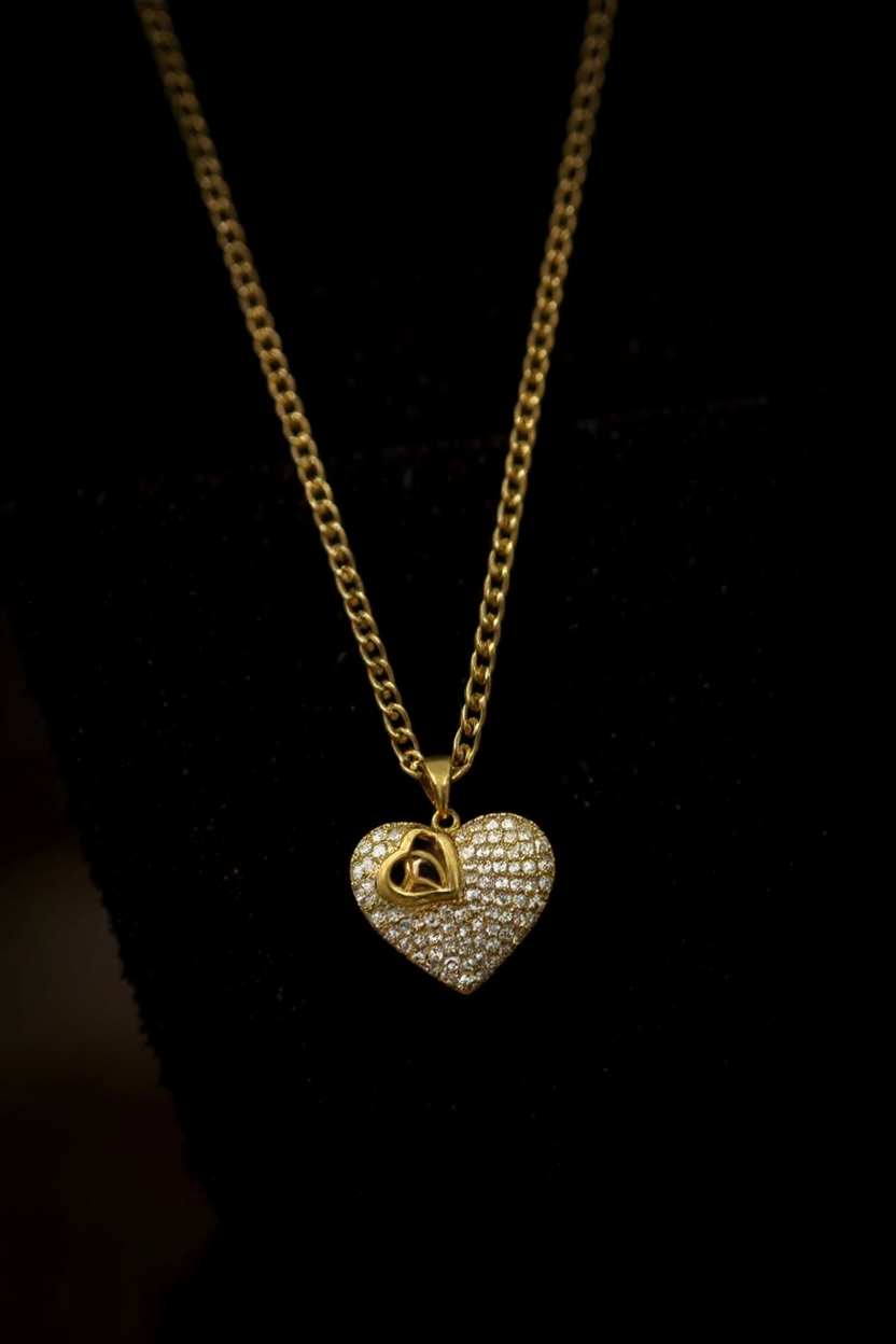 Cadena de eslabones cubanos Didiray Jewelry con colgante de corazón calado, hipoalergénica, chapada en oro de 14 quilates, acabado de lujo de alta calidad para uso diario.