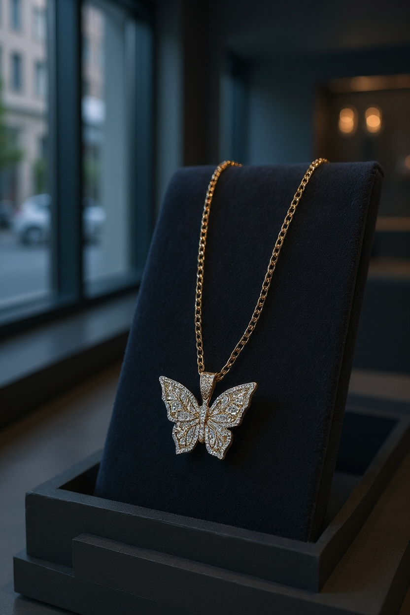 Didiray Cadena de eslabón cubano chapada en oro de 14 quilates con colgante de mariposa llena de piedras de circonita Joyería de moda informal hipoalergénica para todos los días Acabado de lujo de alta calidad